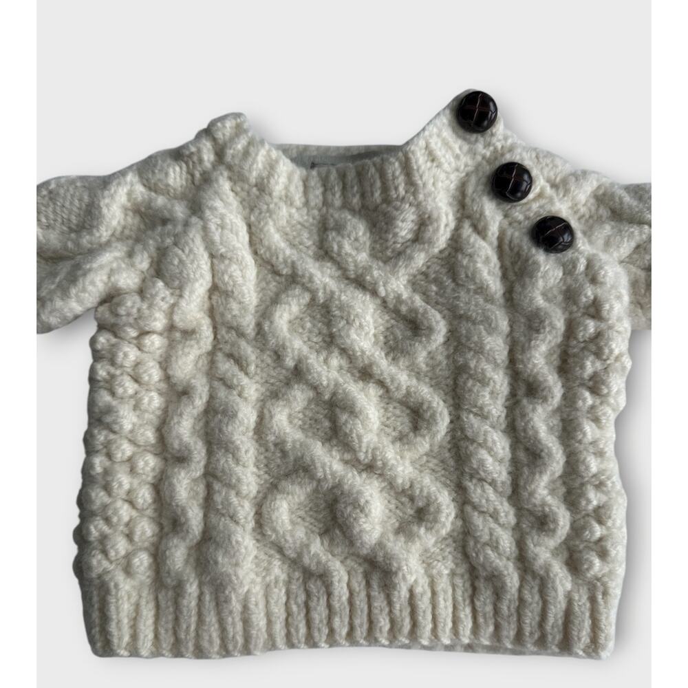 Aran Sweater Market 100% Merino Wool Sweater Shoulder Buttons Baby Size Small - Picture 5 of 15